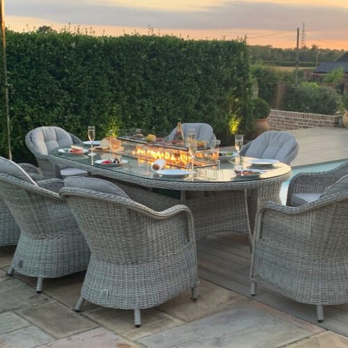 Oxford 8 Seat Oval Fire Pit Dining Set with Heritage Chairs